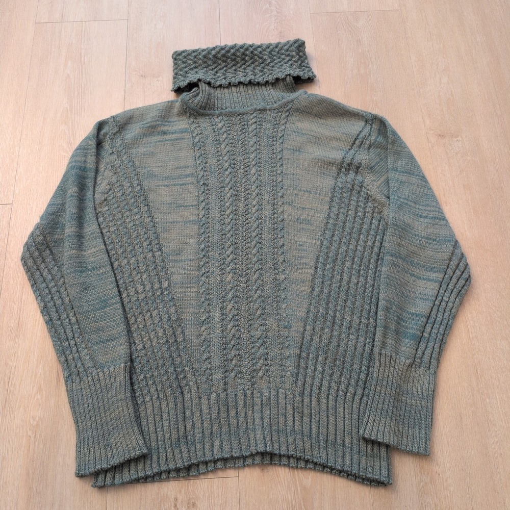 Peruvian Link 100% Baby Alpaca Cable Knit Turtleneck Sweater Sage Green XL